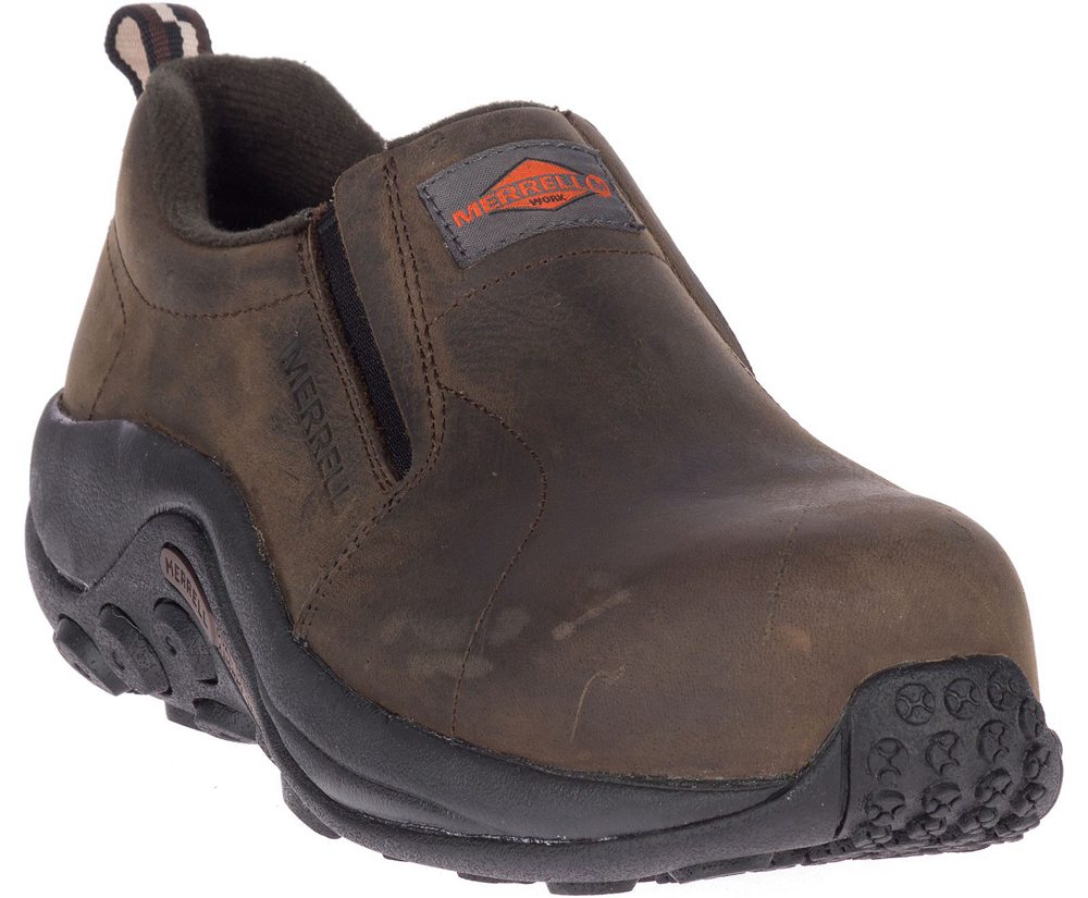 Merrell Slip Ons Damskie Brązowe - Jungle Moc Skórzane Comp Toe Work - 620357-IAH